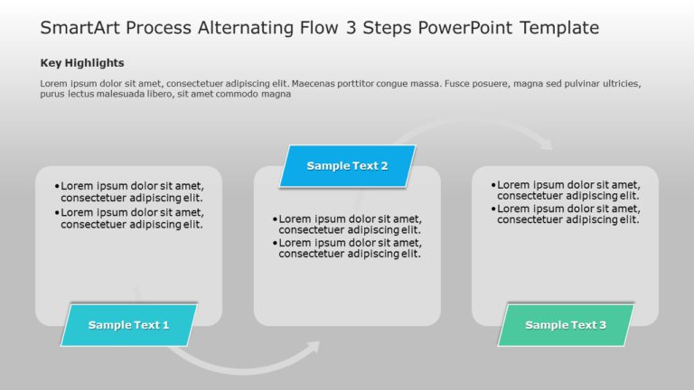 SmartArt Process Alternating Flow 3 Steps PowerPoint Template & Google Slides Theme