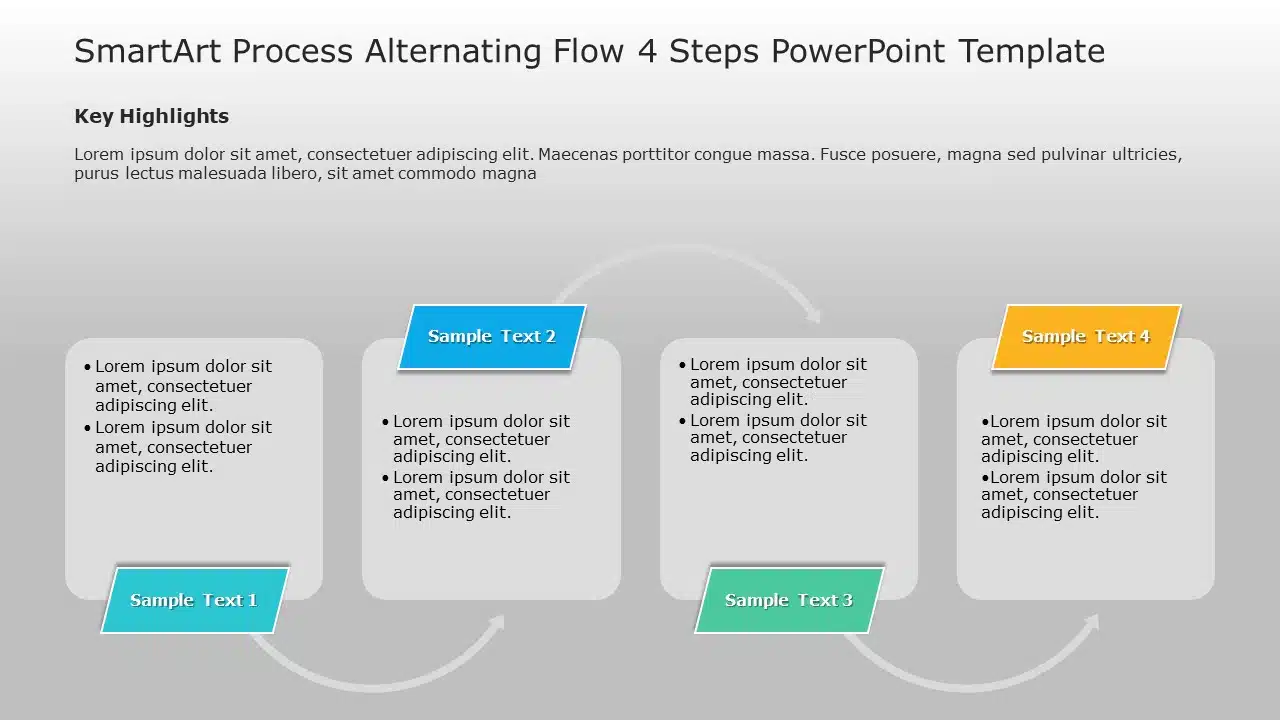 SmartArt Process Alternating Flow 4 Steps PowerPoint Template & Google Slides Theme