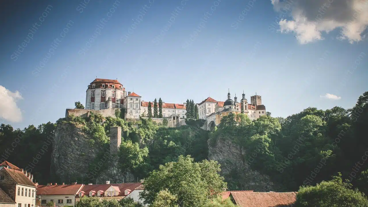 Terracotta Castle Blue Sky background image & Google Slides Theme