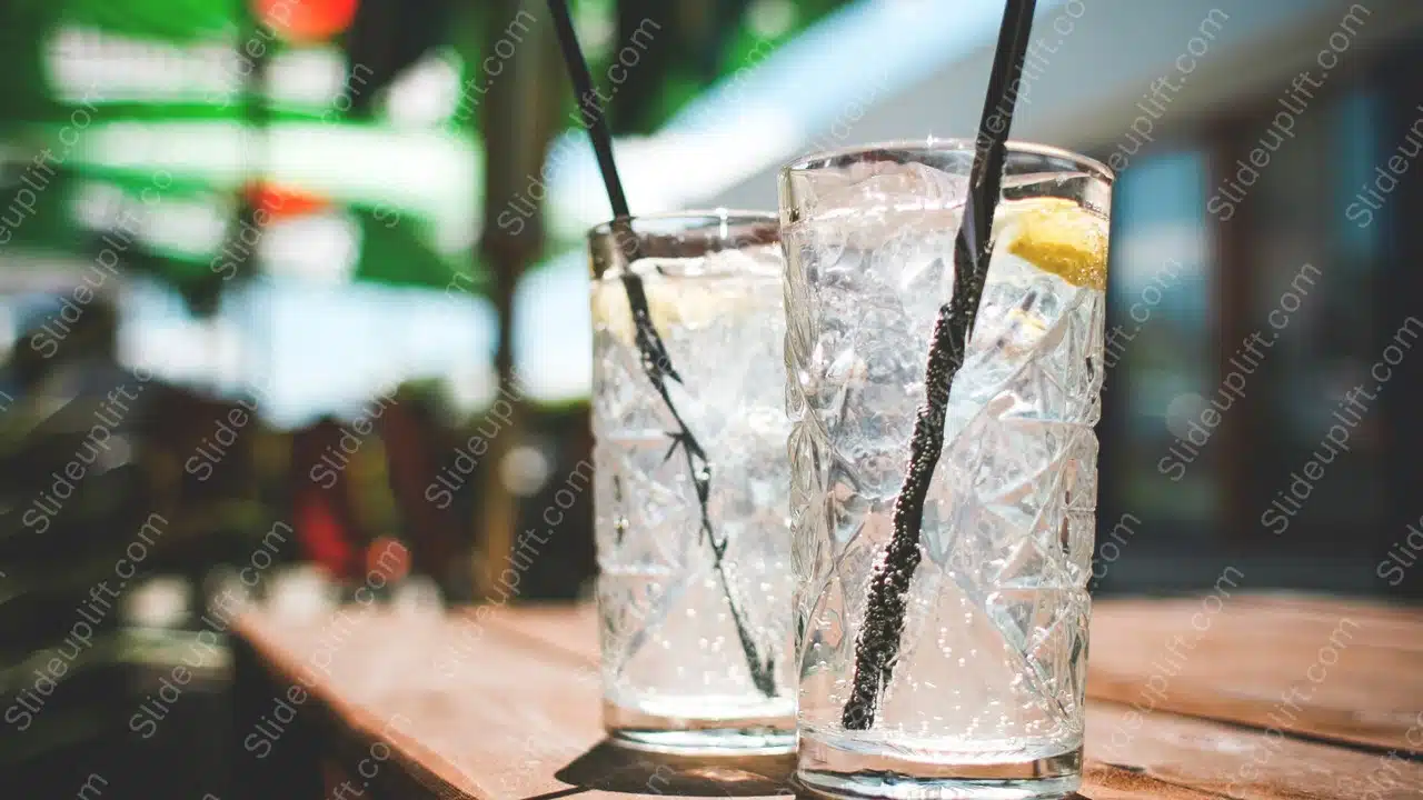 Transparent ice filled glasses bokeh background image & Google Slides Theme