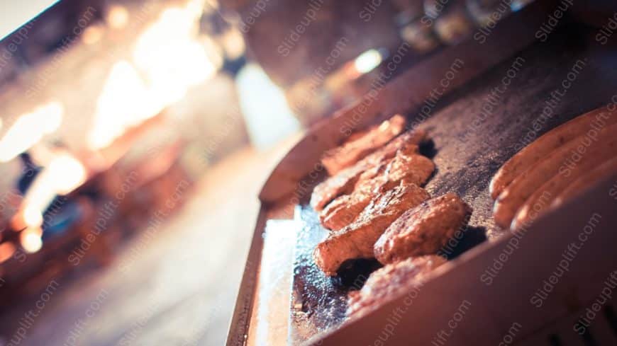 Warm brown meat and sausages cooking background image