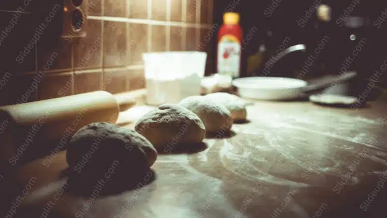 Warm brown rolling pin dough loaves kitchen counter background image & Google Slides Theme