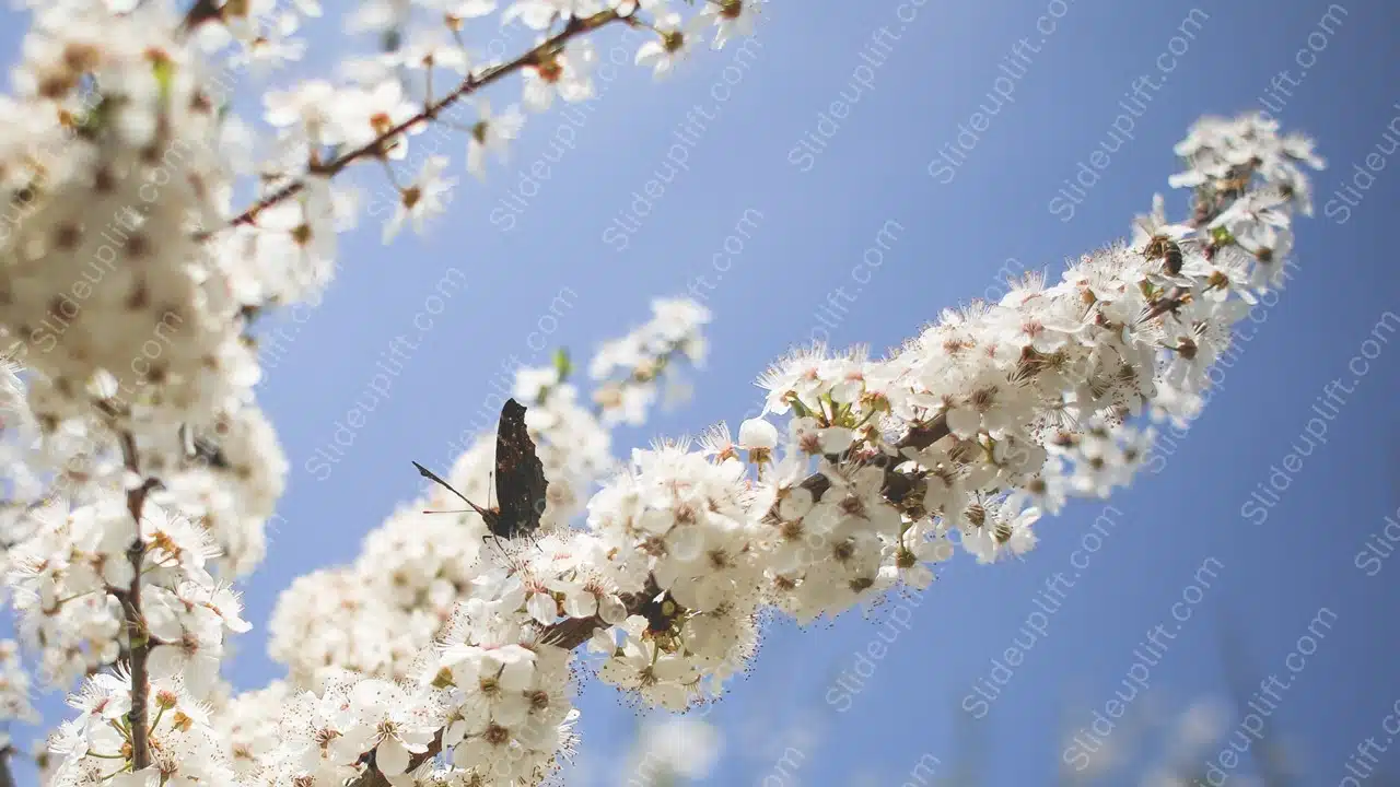 White Blossoms Blue Sky background image & Google Slides Theme