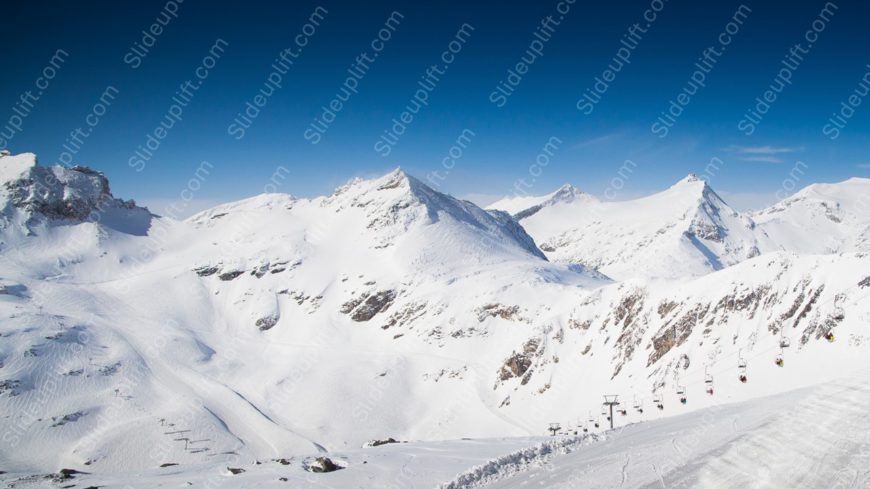 White Blue Snowy Mountains Ski Lift background image