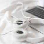 White Headphones Laptop background image & Google Slides Theme