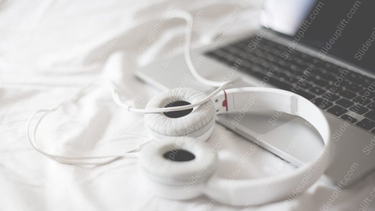 White Headphones Laptop background image & Google Slides Theme