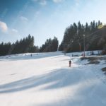 White Snow Skiers Blue Sky background image & Google Slides Theme