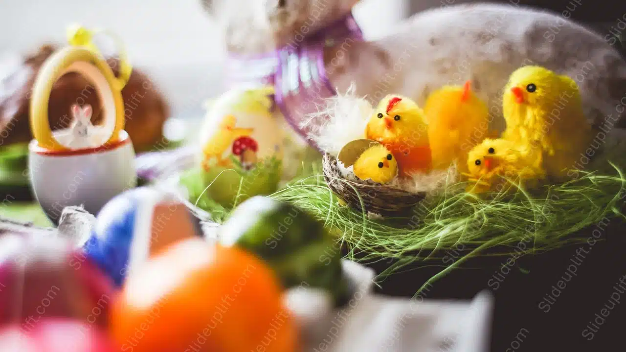 Yellow Chicks Easter Decoration background image & Google Slides Theme