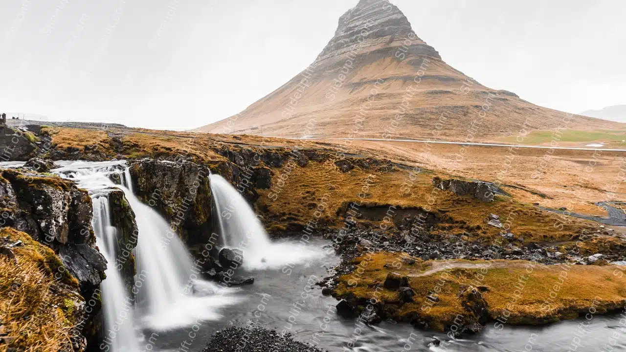 Amber Grass Waterfall Mountain background image & Google Slides Theme