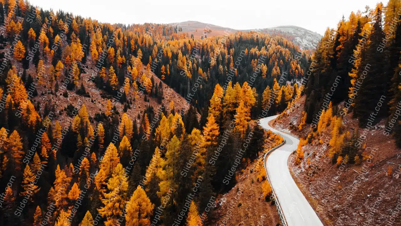 Autumn Amber Forest Curve Road background image & Google Slides Theme