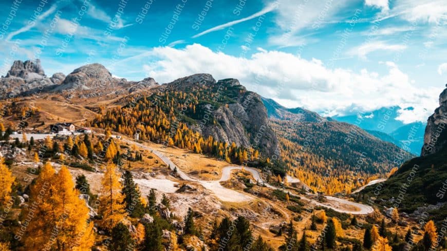 Autumn Yellow Mountains Winding Road background image