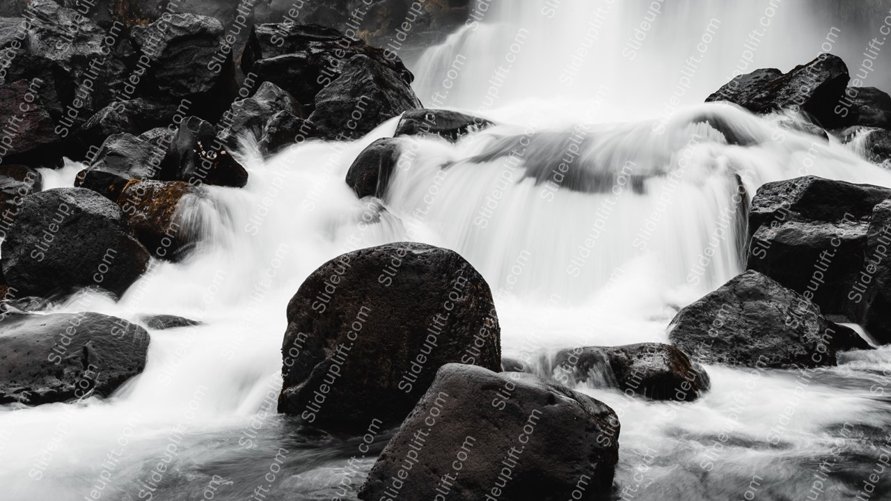 Black Brown Rocks White Waterfall background image & Google Slides Theme