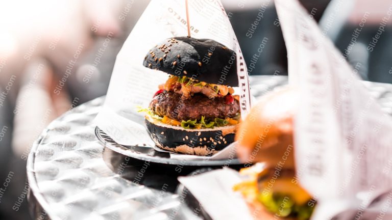 Black brown yellow burger bokeh background image & Google Slides Theme