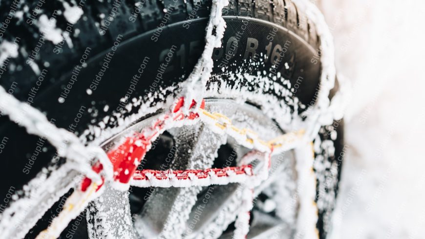 Black red yellow snowy tire with chains background image