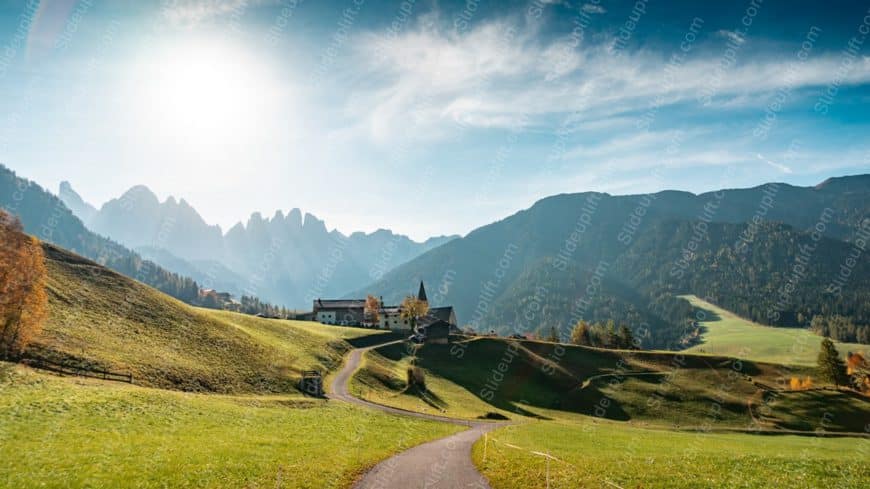 Blue Green Yellow Mountain Path Church background image
