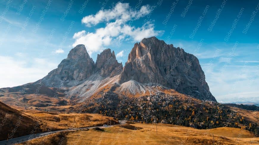 Blue Sky Golden Mountain Road background image