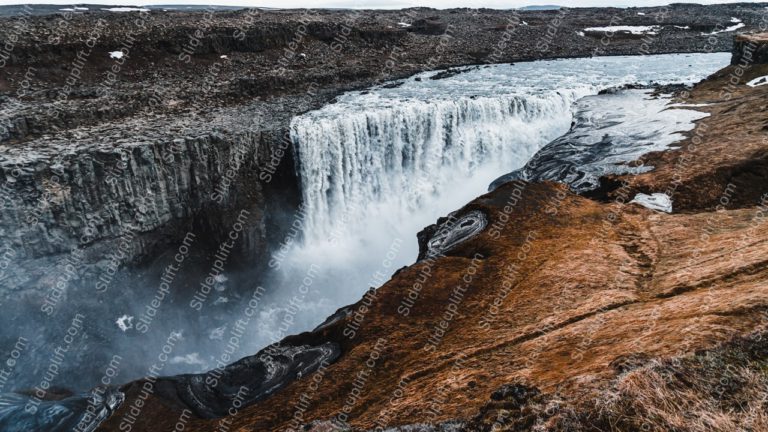 Blue White Waterfall Brown Terrain background image & Google Slides Theme