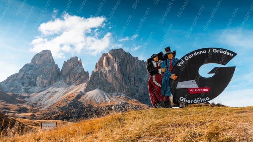 Blue and Red Figures Mountainous Landscape background image