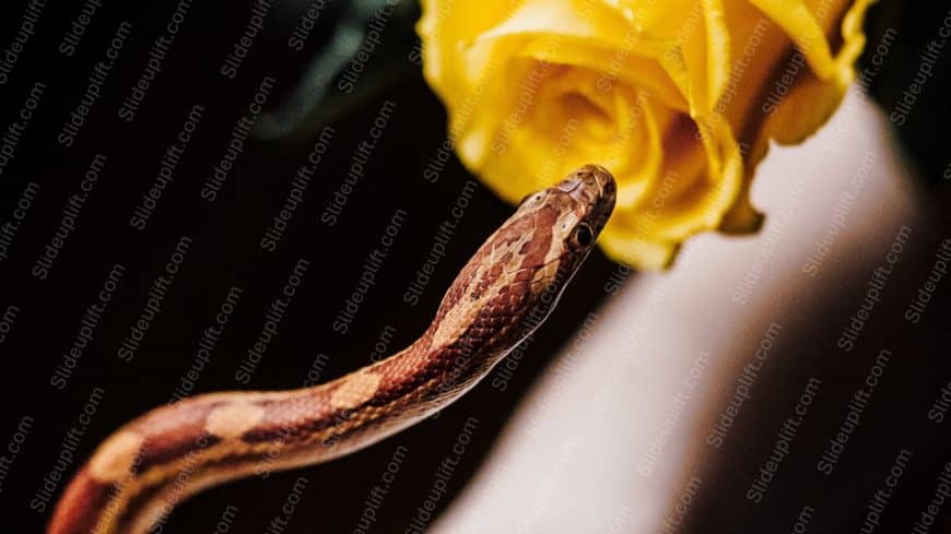 Brown Snake Yellow Rose Black background image