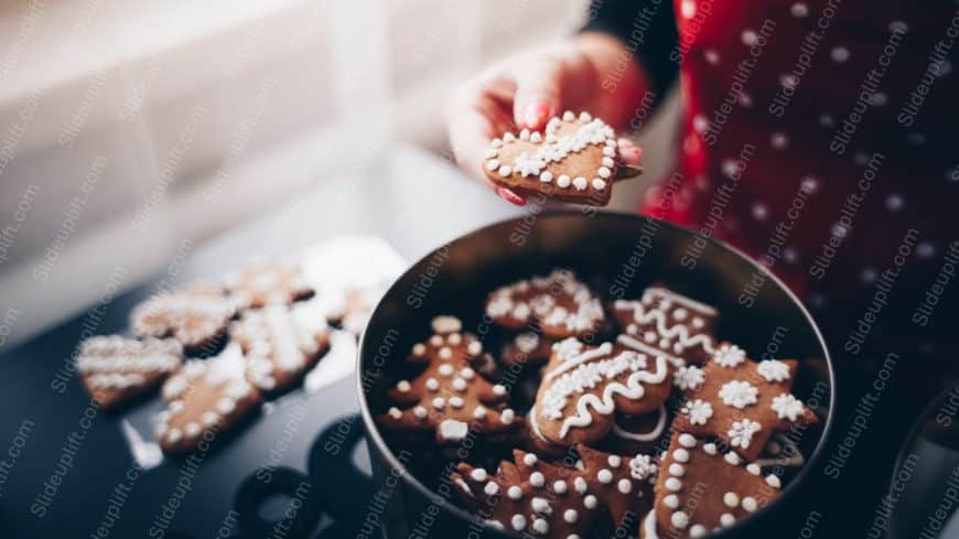 Brown White Gingerbread Cookies Red Polka Dot background image