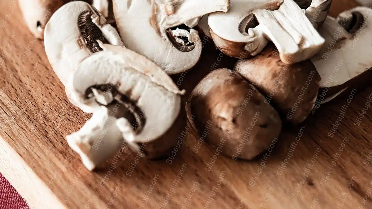 Brown White Mushrooms Wooden Background Image & Google Slides Theme