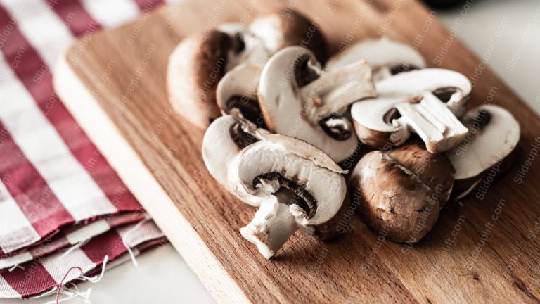 Brown White Mushrooms Wooden Board background image & Google Slides Theme