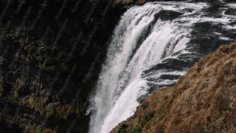 Dark Brown Green White Waterfall River background image & Google Slides Theme