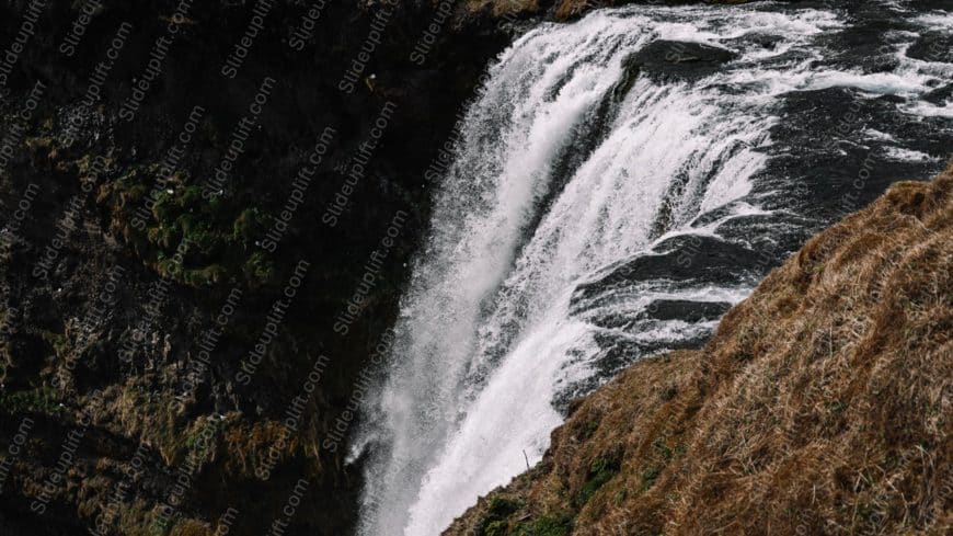 Dark Brown Green White Waterfall River background image