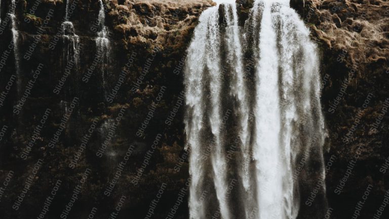 Dark brown rock waterfall background image & Google Slides Theme