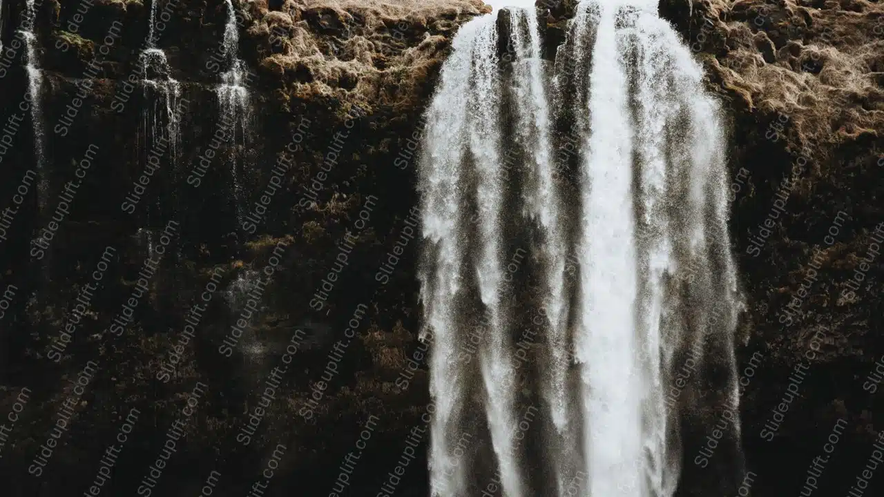 Dark brown rock waterfall background image & Google Slides Theme