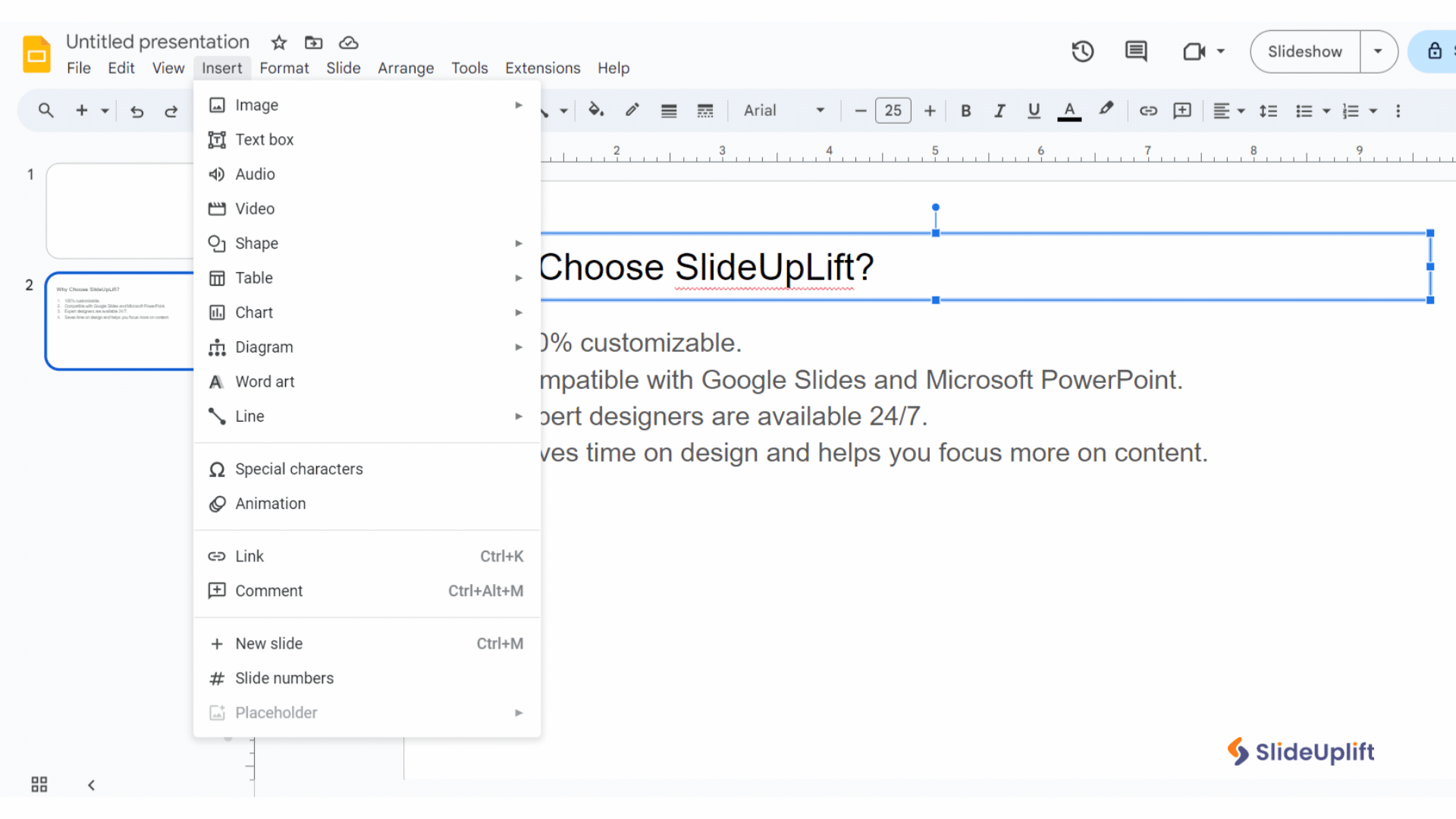 Gif on the steps on how to insert emojis in Google Slides