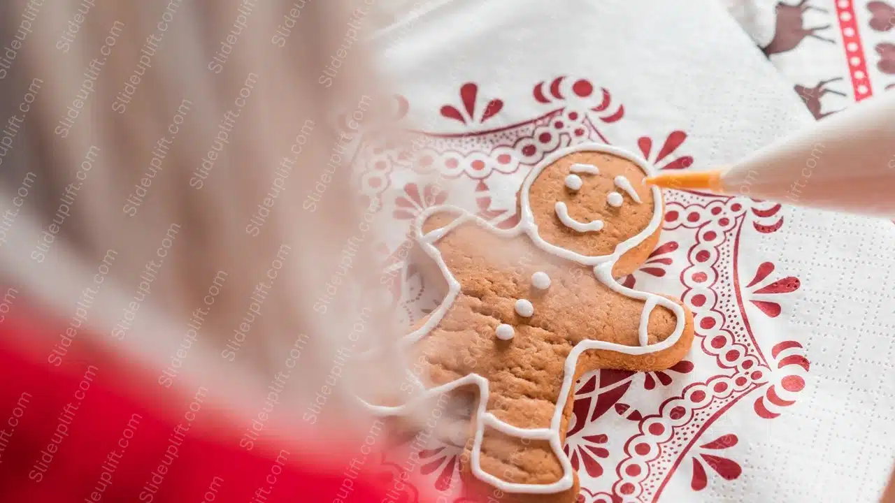 Gingerbread Person Decorating White Red Floral background image & Google Slides Theme