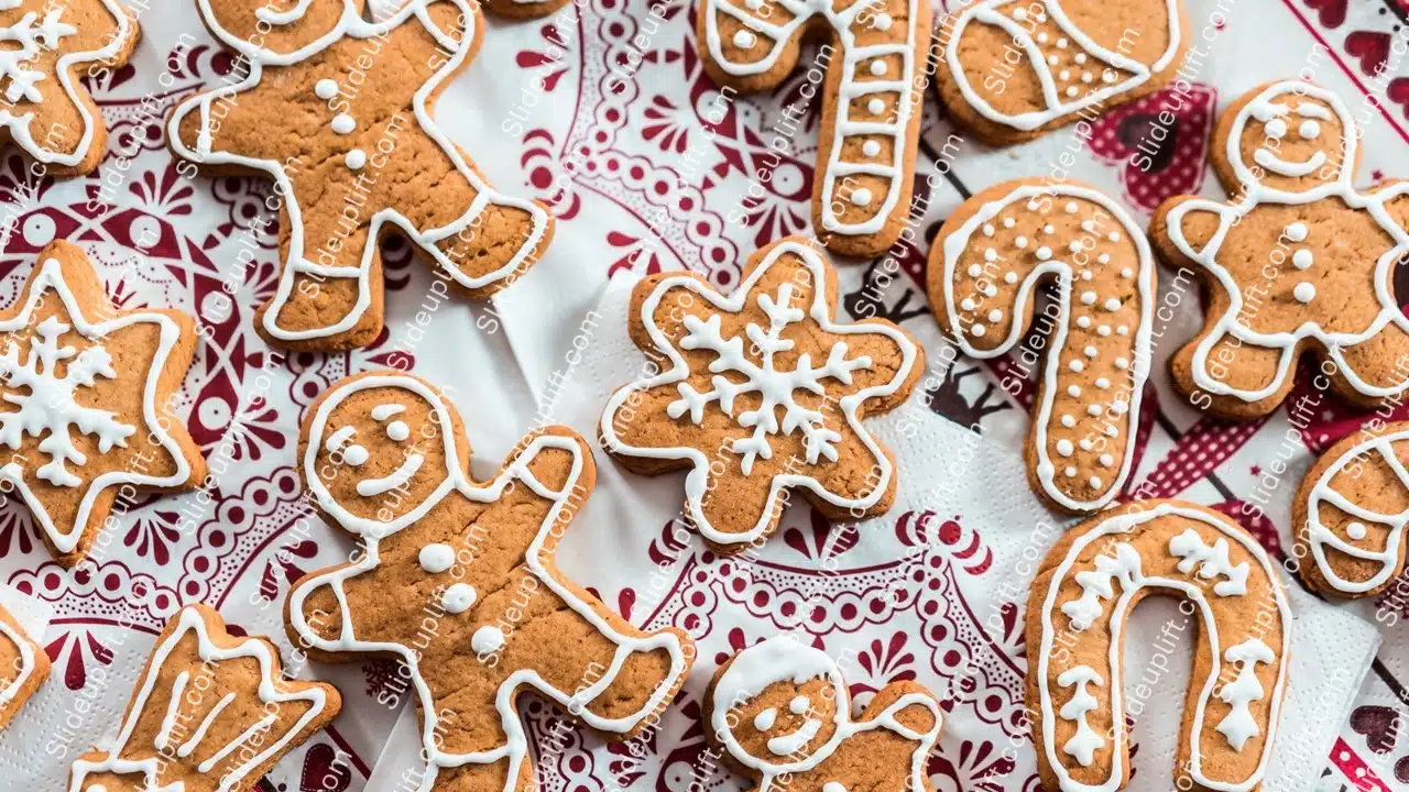 Gingerbread White Icing Red Patterns background image & Google Slides Theme