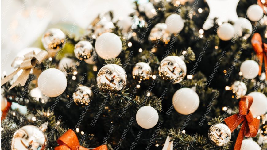 Gold and White Ornaments Green Christmas Tree background image