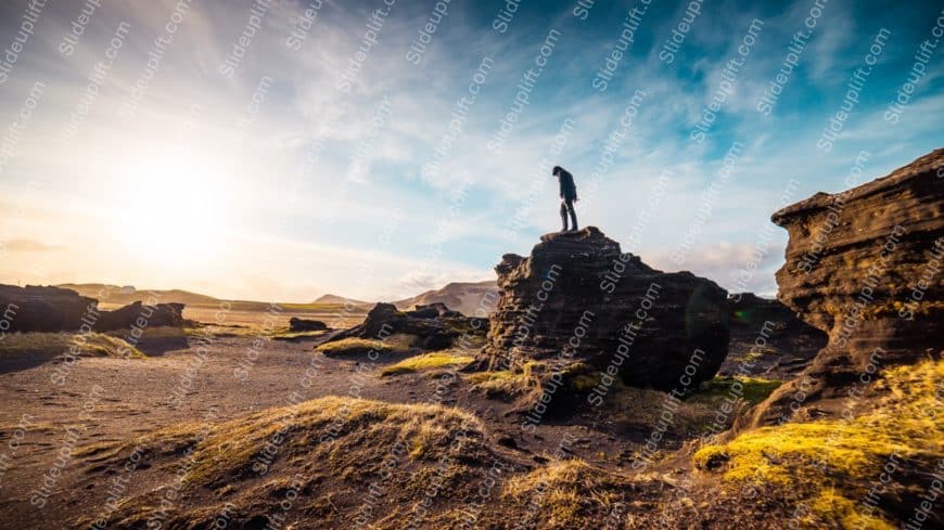 Golden Silhouette on Black Rocks background image