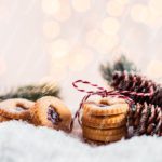 Golden tan cookies brown pinecones bokeh background image & Google Slides Theme