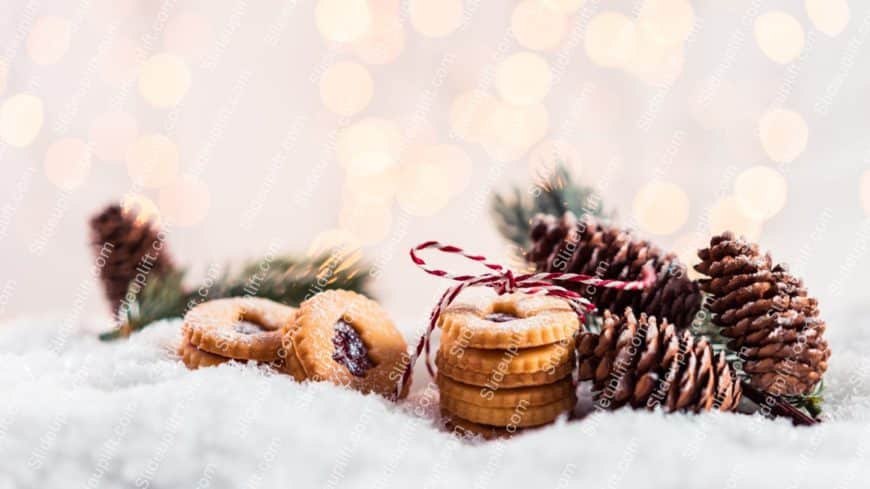 Golden tan cookies brown pinecones bokeh background image