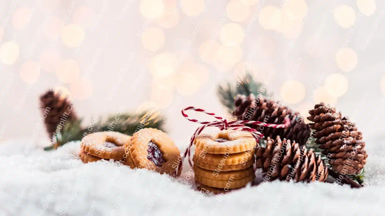 Golden tan cookies brown pinecones bokeh background image & Google Slides Theme