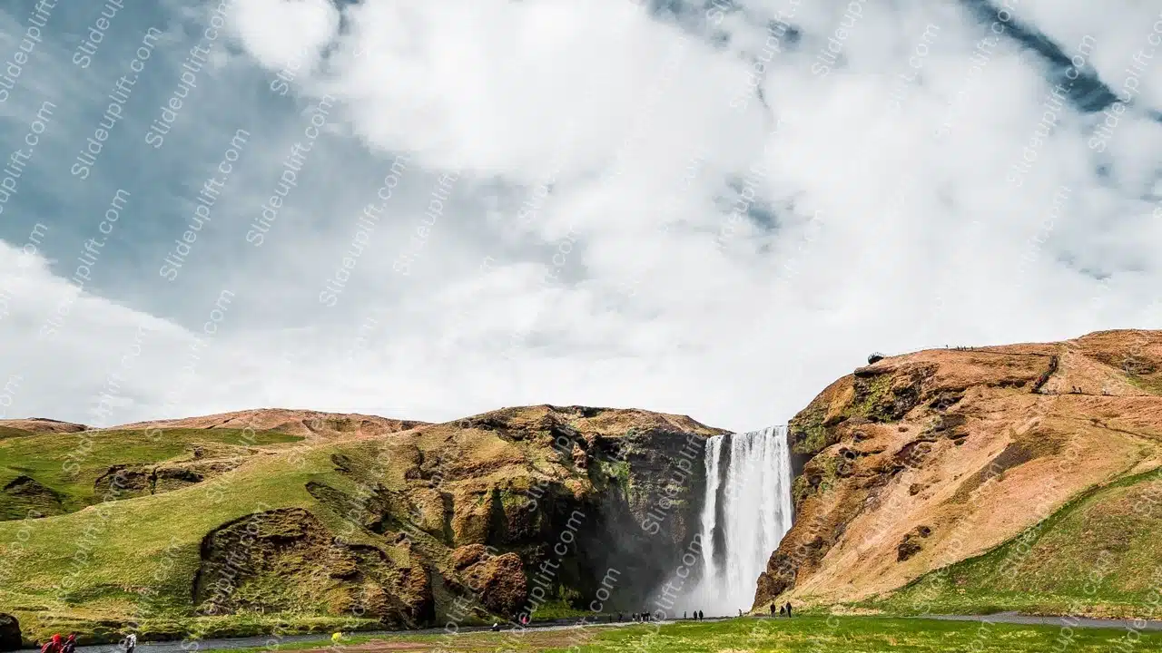 Green Brown Waterfall Sky background image & Google Slides Theme