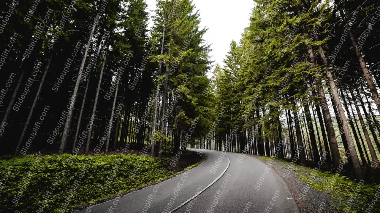 Green Dark Grey Trees Road background image & Google Slides Theme