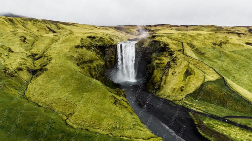 Green Mossy Waterfall Landscape background image