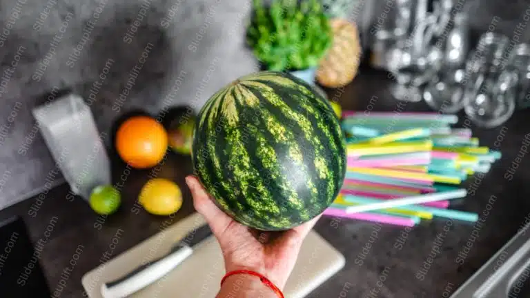 Green Striped Watermelon Fruit background image & Google Slides Theme