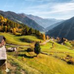 Green Yellow Autumn Trees Mountain Village background image & Google Slides Theme