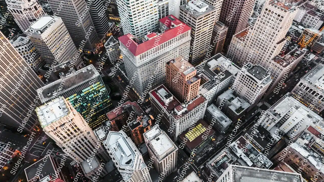 Grey Yellow Skyscrapers Aerial background image & Google Slides Theme