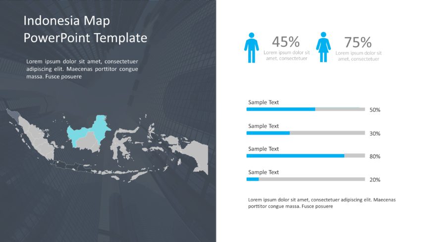 Indonesia Map Infographic with Blue Demographic Bars Presentation Template