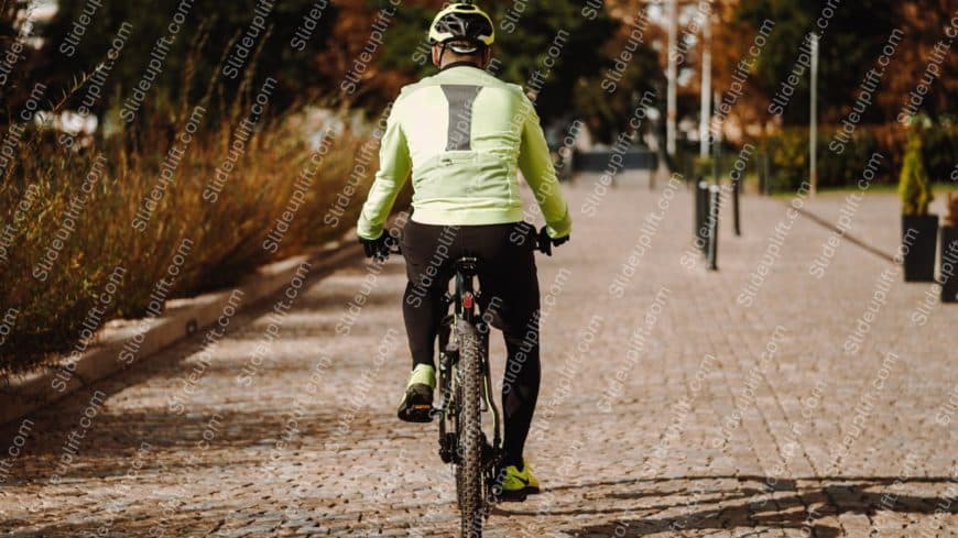 Lime Green Jacket Cyclist Urban Path background image