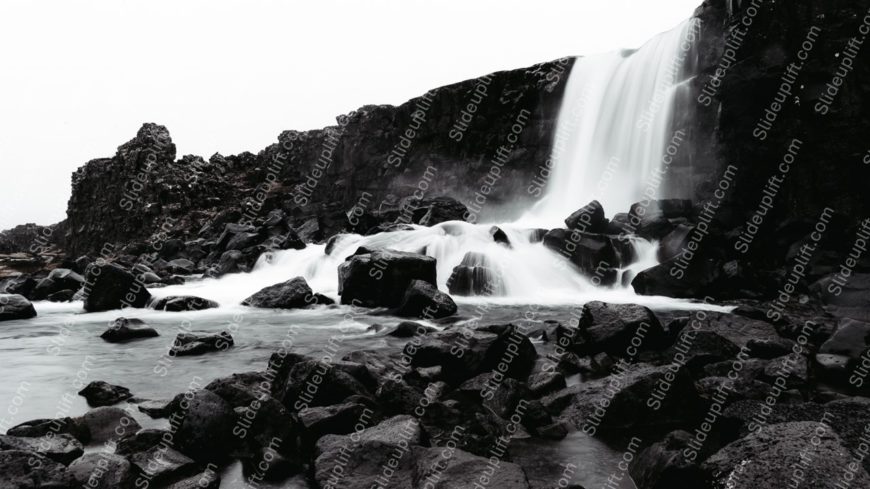 Monochrome Waterfall Rocks background image