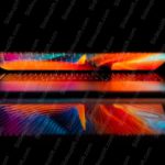 Orange Blue Glowing Laptop background image & Google Slides Theme