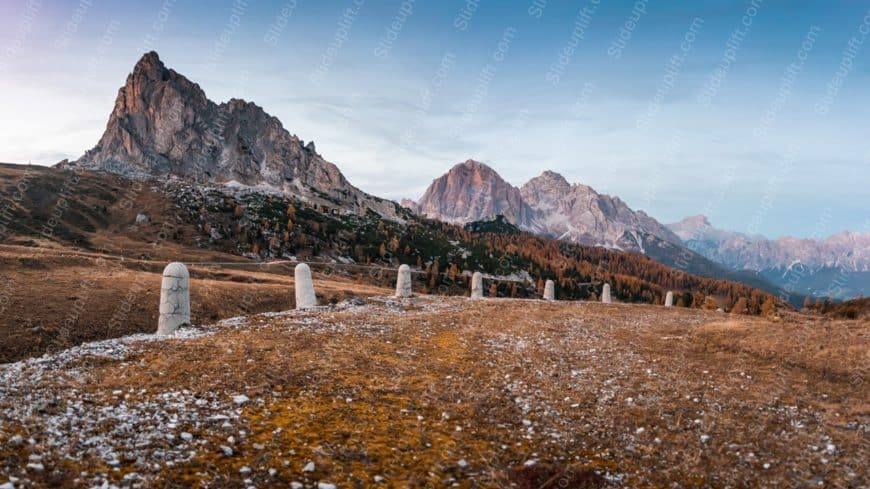 Orange Brown Mountains White Stones Blue Sky background image