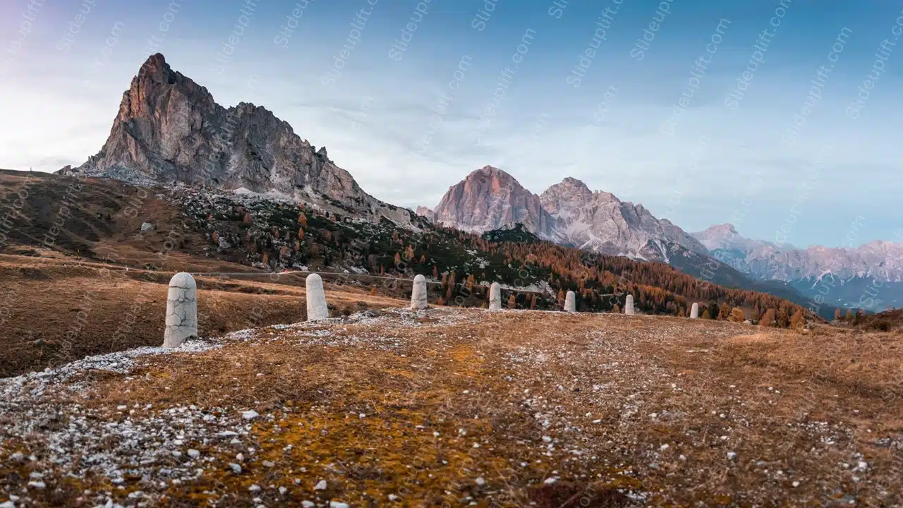 Orange Brown Mountains White Stones Blue Sky background image & Google Slides Theme